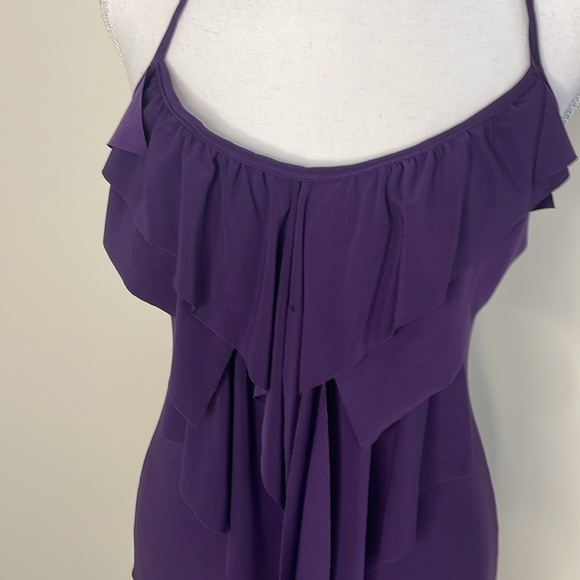 Demore Stylish Purple Plum Ruffle Halter Dress. Medium - Picture 2 of 10